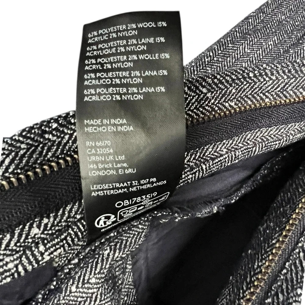 Free People Silver Herringbone Wide Leg Overalls Relaxed Jumpsuit Boho Size (M) - Picture 12 of 14